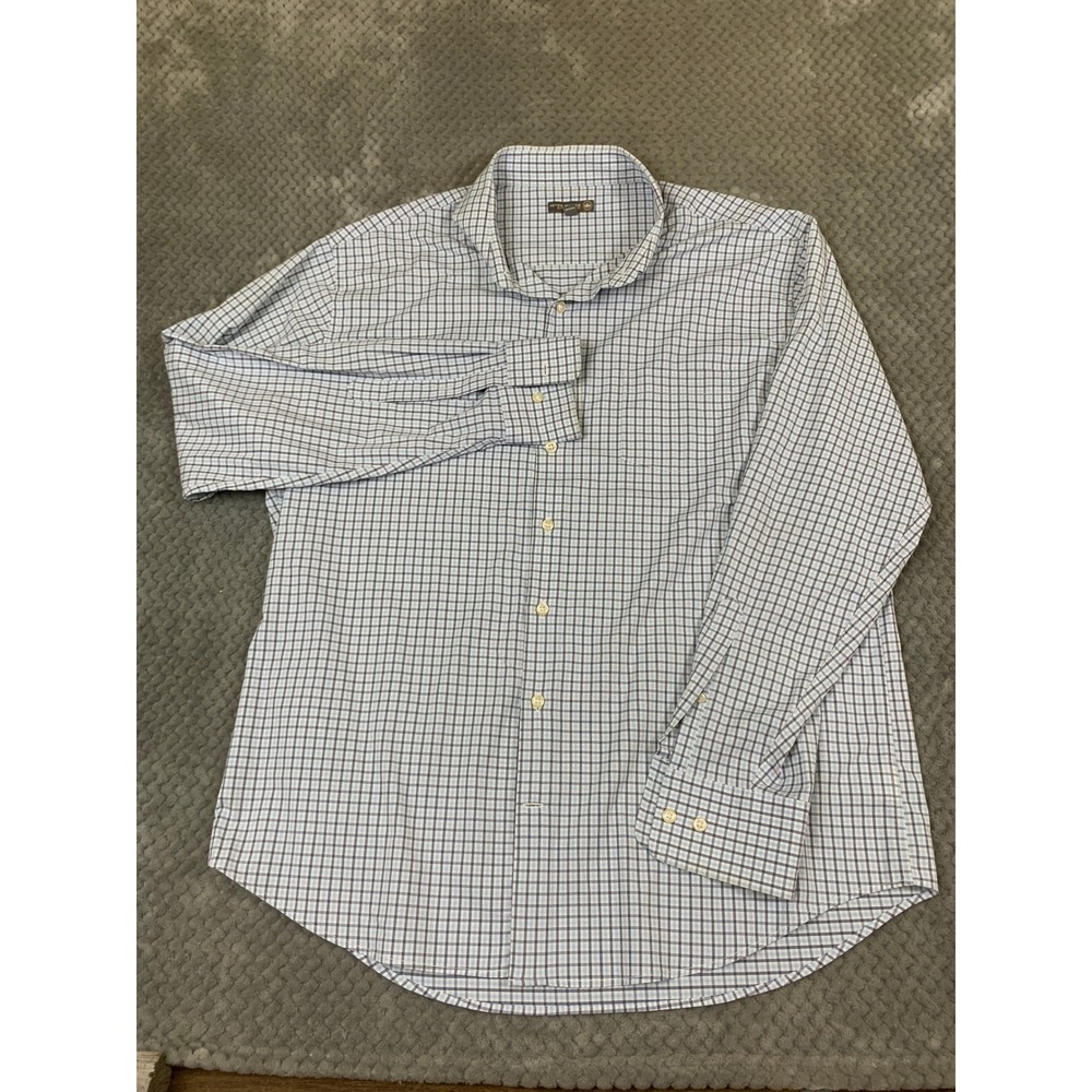 Peter Millar Summer Comfort Shirt Mens XL Blue Check Stretch MS18EW101SL